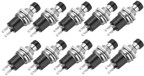 sourcing map 10 Pcs 1A 250V AC 7mm Mini Momentary Push Button Switch SPST NC Black Switch Button with Soldering Foot for Electronic Devices