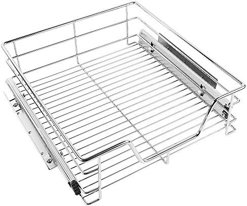 MENGDA Teleskopschublade für die Küche – Breite (26/41/46/56 cm) und Set (1/2 Stück) wählbar, maximale Belastung: 12 kg, inklusive Schienen – Aufbewahrungskorb zum Herausziehen (1, geeignet für 56 cm