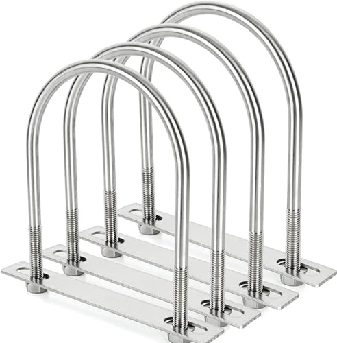 4Pack Square U-Bolts 4-1/2 Stainless Steel with Plates Nuts Flat Washers M10 Round for Car, RV, Trailer, Bumper, Boat