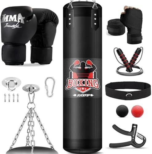 Boxsack-Set für Erwachsene, 120cm/4ft Oxford-Boxsack-Set mit 12oz Boxhandschuhen, geeignet für MMA-Karate-Kickboxen-Boxen-Muay-Thai-Training zu Hause oder im Fitnessstudio – unbefüllter Schwerer Sack