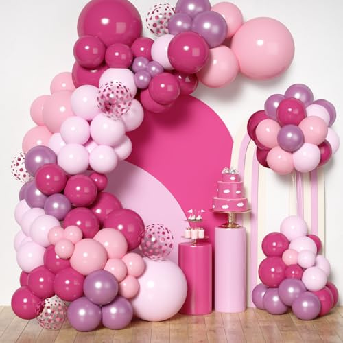 147pcs Valentines Balloons Decorations Hot Pink Balloon Arch Kit, Rose Gold Pink Valentines Day Decorations for Women Girls for Birthday Wedding Anniversary Romantic Party