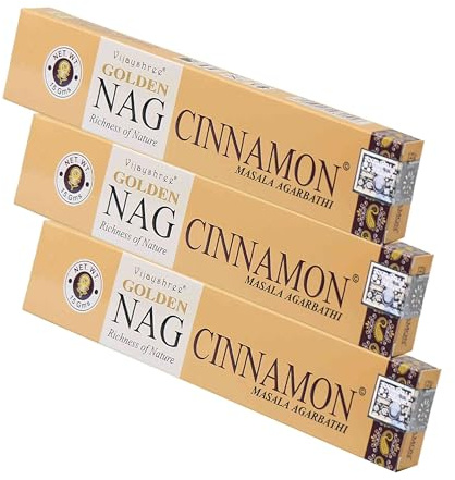 NKlaus 3 bastoncini di incenso Golden Nag Cannella 45 g – Incenso Masala fatto a mano con aroma di cannella piccante – Ideale per meditazione, calore e clima interno