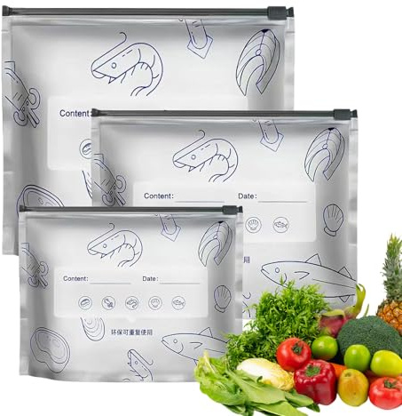 Xijobido Sacchetti Autoportanti | Sacchetti Sigillabili in Alluminio per Imballaggio - 30 Pezzi per Cucina Dispensa Congelatore e Frigorifero per Organizzare Carni Insalate Dolci Snack Frutti di Mare