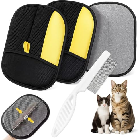 Nylium 2 Guantes Quitapelos Electrostáticos para Mascotas + Peine Quitapelos | Guantes de Aseo para Perros y Gatos de Doble Cara | Eliminan Pelo de Sofá, Ropa y Coche | Limpieza Fácil y Antiestática