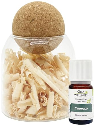 Gisa Wellness Combo Diffusore Passivo Profumo Sottobosco con Trucioli Legno Cirmolo + Olio Essenziale BIO Pino Cembra. Relax, Sonno Tranquillo e Purificazione Aria Alpina