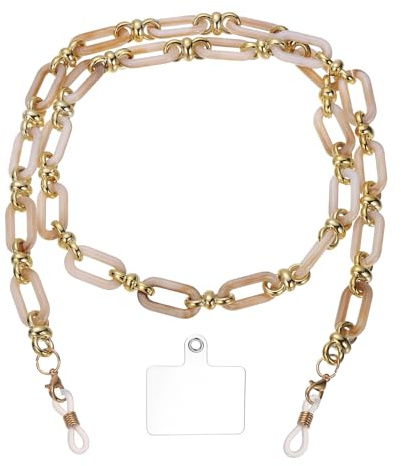 QUARKZMAN Chaîne De Lunettes En Acrylique, Attache Lunettes Porte-Lunettes Autour Du Cou Lanière Lunettes De Soleil Porte-Lunettes Sangle Chaîne Avec Attache Pour Femmes Filles, Beige