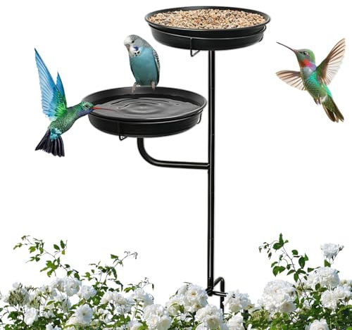 Vasca per uccelli, vassoio in metallo | con 4 pali di base da giardino per uccelli, per esterni, cortile, patio, terrazza, padiglione, prato, decorazione per la casa e il paesaggio