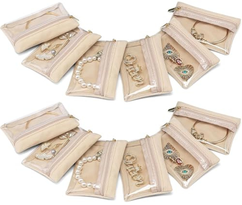 JYIXXZX 12 Pezzi Portagioie da Viaggio, Sacchetti per Gioielli con Cerniera, Borsa Piccola Organizer per Gioielli, Borsette per Gioielli da Viaggio per Anelli, Bracciali, Collane, Orecchini (12 Pezzi)