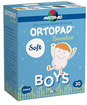 MASTER AID Ortopad Soft Boys Junior - Cerotti Colorati Oculari per Bambini - Cerotto Occlusore Occhio Bambini per il Trattamento di Occhio Pigro e Strabismo - 1 Confezione da 20 Pezzi - 6,7 x 5 cm