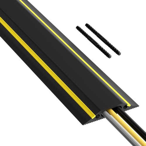 D-Line 6ft Floor Cord Cover, Made in USA Linkable Cable Protector, Hide Extension Cords, Protect Cords, Prevent Cable Trips, Cord Hider, Heavy Duty - Cord Cavity = 1.18 (W) x 0.39 (H), Black/Yellow