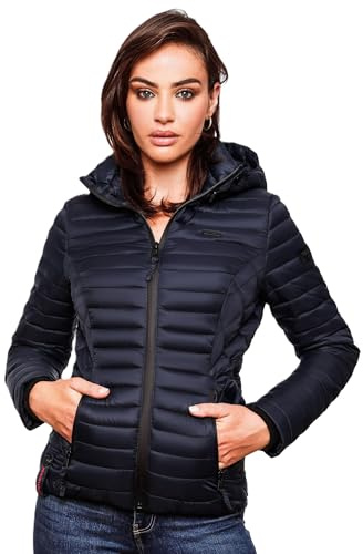 Marikoo B600 Giacca trapuntata da donna con cappuccio, per le mezze stagioni, Blu, XL