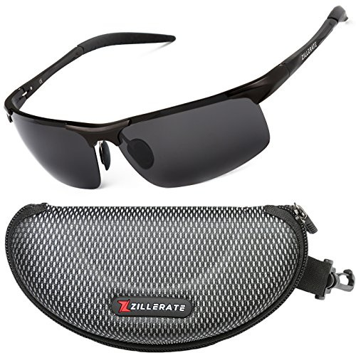 ZILLERATE Lunette De Soleil Homme Polarisée Pour la conduite, le vélo, le golf, le ski et tous les sports, Qualité supérieure, Antireflets, protection UV et monture métallique légère, Noir