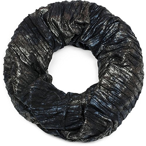 styleBREAKER fular de tubo en apariencia antigua metálica con arrugas, fular de tubo, pañuelo, unisex 01017072, color:Negro-azul-plata
