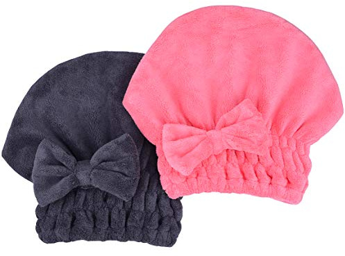 MAYOUTH Lot de 2 Serviettes Turban en Microfibre pour Cheveux à séchage Rapide, Turban avec nœud, pour Femme et Fille