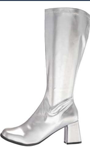 Buckle Shoes - (BS12733 New Ladies Womens Fancy Dress Party GO GO Boots 1960s & 1970s Retro (7 UK, Silver Patent)