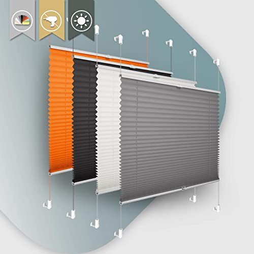 Plisseerollo ohne Bohren Klemmfix 85x100cm(BxH) Anthrazit Jalousie Sonnenschutz Easyfix Faltrollo Lichtdurchlässig Rollo für Fenster & Tür