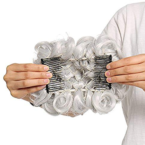 SEGO Chignon Capelli Finti Ricci Toupet per Coda Finta Crocchia Clip Elastico Extension Donna 90g Posticci Voluminoi - Grigio Argento