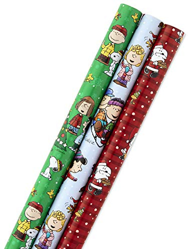Hallmark, carta da regalo per le vacanze, con linee tagliate sul retro, arachidi, confezione da 4, 110 mq ft. TTL.) Peanuts, 3 Pack Peanuts, 3 Pack