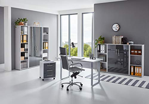 BMG-Moebel.de Büromöbel komplett Set Arbeitszimmer Office Edition MINI in Lichtgrau/Anthrazit Hochglanz (Set 5)