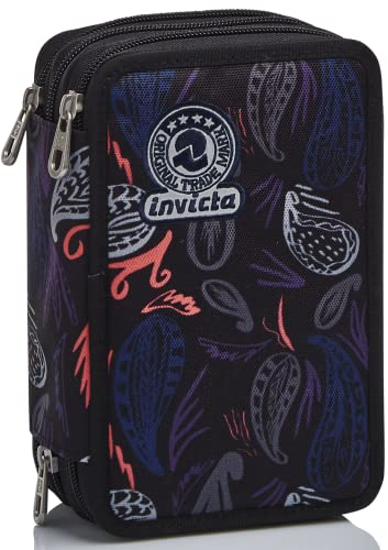 Invicta Federmäppchen, Mäppchen, mehrfarbig, Federtasche für Schreibwaren, Etui mit Stiften, Kugelschreiber, & mehr, 3 Fächer, Mädchen & Jungen, Schule - Grundschule, XXL PAISLEY schwarz