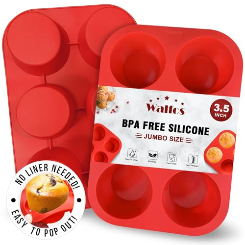 Walfos Stampo per Muffin Jumbo in Silicone, Antiaderente, Senza BPA, Rosso, per Muffin, Cupcake, Pizza, Lavabile in Lavastoviglie