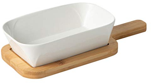 Cabilock Große Rechteckige Keramik Auflaufform Mit Holzboden - Hitzebeständig Bis 260°C, Antihaftbeschichtung, Spülmaschinenfest - Ideal Für Lasagne, Gratin, Aufläufe, Mikrowellen- Und Ofengeeignet