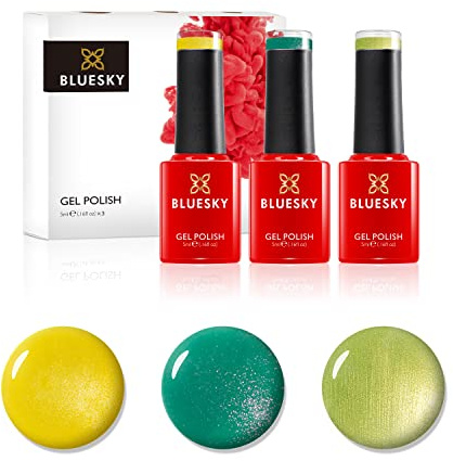 Bluesky Gel Nail Polishes, Brights, Bicycle Yellow 80576, Limeade 80550, Art Basil 80615 3 x 5ml Yellow, Green (Requires Curing Under UV LED Lamp)