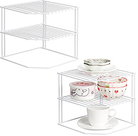 ASTOTSELL Organizzatore per armadietto da cucina [2 pezzi], 3 ripiani bianco portapiatti ad angolo per riporre l'armadio della cucina - Organizzatore per ripiano per riporre gli armadietti