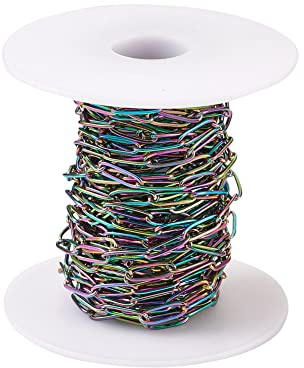 16.4 Feet 304 Stainless Steel Paperclip Chains Soldered Colorful Metal Flat Oval Cable Link Chains with Spool 3.5x0.8mm for DIY Bracelet Necklace Jewelry Crafts Making