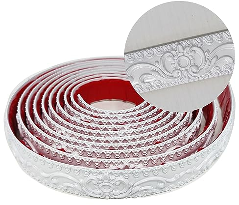 AXYWINBO® Zierleisten Selbstklebend,5m*3.6cm Wandleisten Selbstklebend Weiß PVC Weichsockelleiste Europäische Vintage,Zierleiste für Schrank,Spiegelrahmen,Wandkante,Heimdekoration