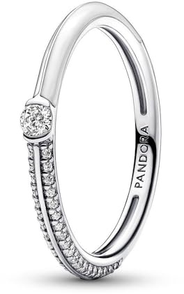 PANDORA ME Anello con pavé bianco in argento Sterling con smalto bianco e zirconia cubica trasparente, 48