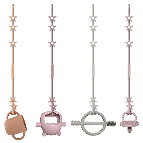 CLDY Baby Spielzeug Schnullerkette Silikon Cup Catcher, BPA-frei Sicherheitsgurte für Spielzeug, Trinkbecher Halteriemen für Kinderwagen Hochstuhl Autositz, Babytrage/Autositz 4 Stück