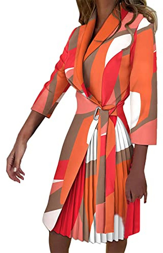 Blusas con falda mujer elegante y festiva, Blazer de longitud hasta la rodilla, chaqueta de transición otoño-verano, con cinturón, Blazer largo - Blazer para fiesta, atuendo festivo, vestido de