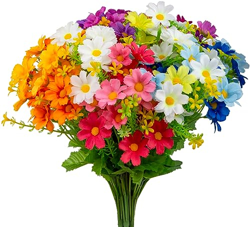 7 Bouquets Fleurs Artificielles de Marguerite, Fleurs Artificielles Extérieur sont Belles et Naturelles, Fleur Artificielle pour Intérieurs et Extérieurs, Jardin, Porche, Patio, Fenêtre.