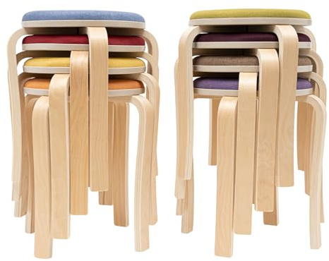 GXFCHYL Modern Stackable Stools, Set of 8 Round Upholstered Bar Stools with Non-Slip Foot Mat, 12.2 Inch Seat, 8 Colors