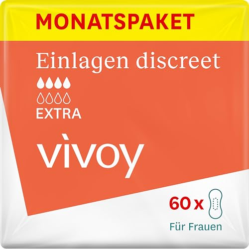 Vivoy Discreet Extra - 60 Einlagen im Monatspaket (6 x 10 Stück) - bei mittlerer Blasenschwäche und Inkontinenz - Hygieneeinlagen für Frauen einzeln verpackt