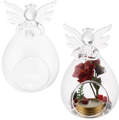 SUNNYCLUE 2Pcs Angel Candle Holders Glass Hanging Tealight Candle Holder Candle Glass Holders for Christmas Tree Home Decor Indoor Outdoor Garden DIY Gifts