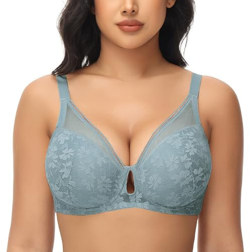 FallSweet Push Up Lace Bras for Women Underwired Padded Add one Cup Sexy Bra(Light Blue,42DD)