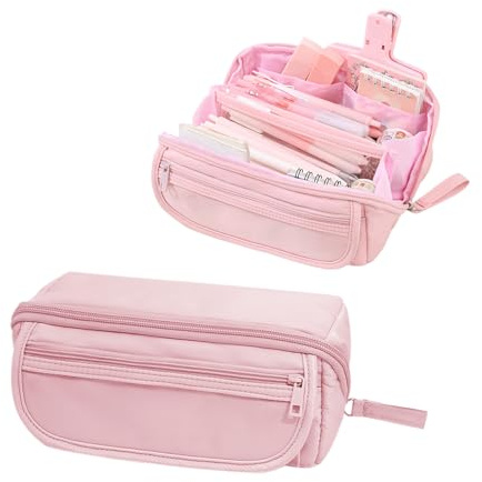 GOZINA Pencil Case, Large Capacity Pencil Case with 9-Layer Storage Partition Multifunctional Pen Bag for Boys and Girls, Aesthetic Pencil Bag Suitable for Kids Teenagers Students Women Men (Pink)