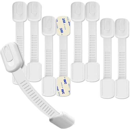 Hion 8 Stück Kindersicherung für Schrank und Schubladen, Schubladensicherung für Baby und Kinder für Tür Schränke Kühlschrank, Schrankschloss mit 3M Kleber ohne Bohren - Weiß