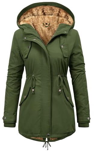 Vancavoo Parka Donna Invernale con Cappuccio Giacca Imbottita Calda | Cappotto con Fodera in Peluche, Vita con Coulisse, Polsini a Coste, Tasche e Spacco Posteriore