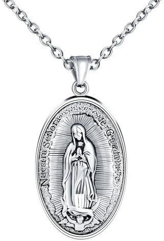 INFINIONLY Collier Vierge Marie en Acier Inoxydable pour Hommes Pendentif Médaillon Religieux Vintage Colliers Pâques Bijoux Fantaisie Adolescents Décoration