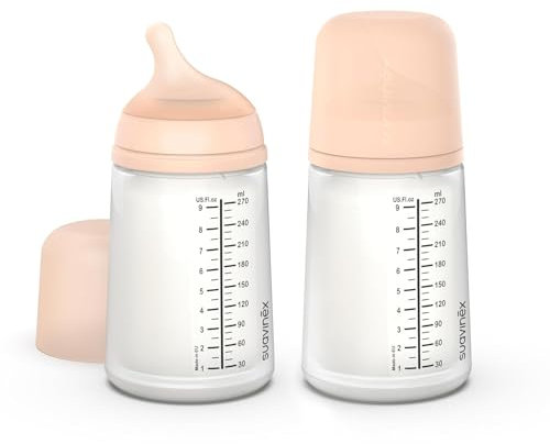 Suavinex, Pack 2 Biberons Anti-Colique Zero Zero 270 ml avec Tétine à Débit Moyen (M) en Silicone, Bébés +3 Mois, Lait Maternel, Poudre et Liquides Densité Moyenne, Compatible Allaitement, Fair