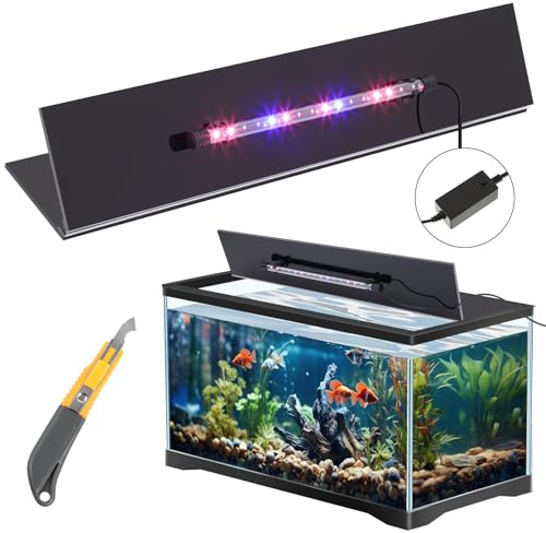Juexica Aquarium Lids Acrylic Canopy with LED Light 29 x 11.38 x 0.28 Inch for 20/29/37 Gallon Without Center Brace Aquariums Cover Fish Tank Lid with a Hook Knife, Black