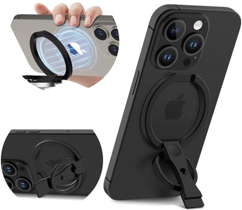 Ysnzaq Anneau Téléphone Magnétique pour MagSafe 360° Rotation, Téléphone Portable Anneau de Support pour téléphone avec Béquille Ring Holder pour iPhone 16 Pro Max 14 13 12.SDJ Black