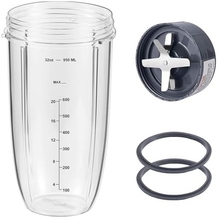 32oz Blender Cup and Blade Replacement Parts Cup and Extractor Blade and 2 Rubber Gaskets Compatible with NutriBullet High-Speed Blender/Mixer System 600W/900W Series - 4 Piece