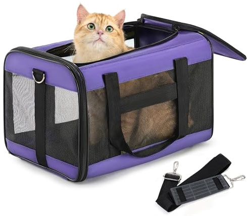 Conlun Transportsäck för katt anpassad för flyg, mjuk transportlåda med innersele, transport för katter och valpar av liten och medelstor storlek upp till 7 kg, vikbar resesäck
