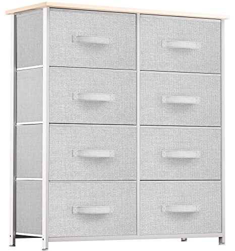 YITAHOME Comoda 8 cajones,Cajonera de Tela,Sinfonier,Robusta Estructura metálica,Gris Claro