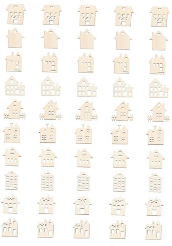 KONTONTY 100 Stück Unlackierte Holz Haus Form Scheiben Zum Bemalen Holzornamente Für Diy Dekoration