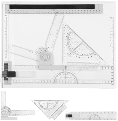 Fyeme Tablero de dibujo A4 con alfombrilla antideslizante, tablero de dibujo A4, multifuncional con escala deslizante, riel de desgarro, tamaño triangular, placa de dibujo, adecuado para ingenieros de